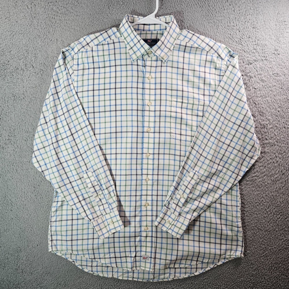 Vineyard Vines Murray Shirt Men Large‎ Button Up Long Sleeve White Plaid